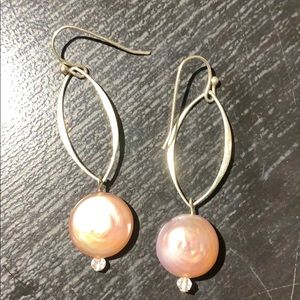 Handmade: Genuine silver & pearl/crystal earrings